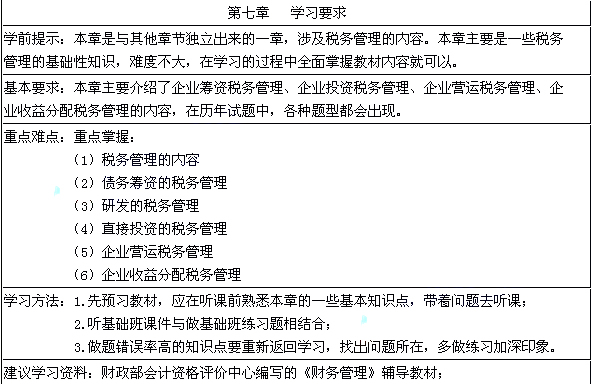 2013年中級會計職稱考試《財務管理》第七章預習計劃