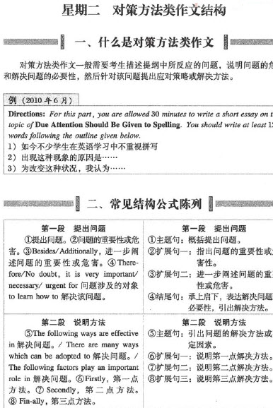 英語四級寫作計劃周：對策方法類作文結構(day 2)