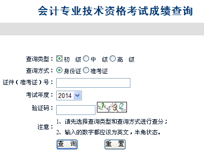 安徽2014年初級會計職稱成績查詢入口