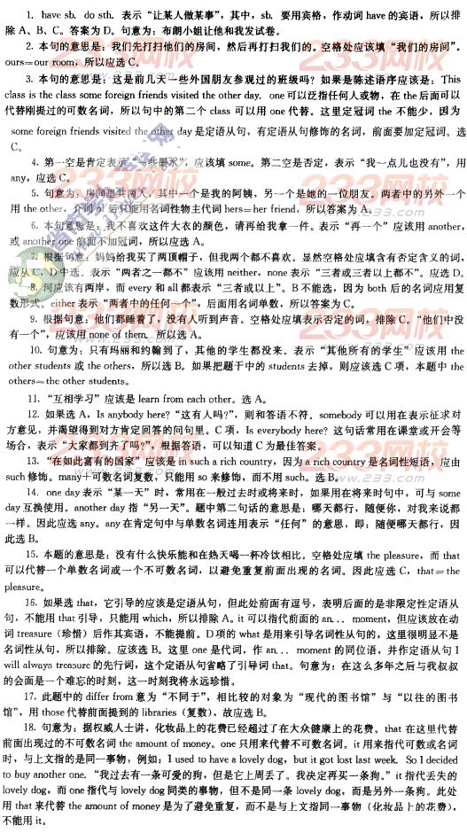 成人學位英語代詞精選練習