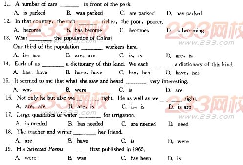 2014年成人學(xué)位英語語法強(qiáng)化練習(xí)009