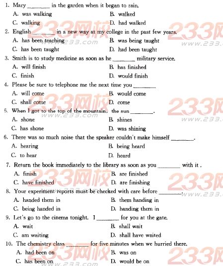 2014年成人學(xué)位英語語法強(qiáng)化練習(xí)006