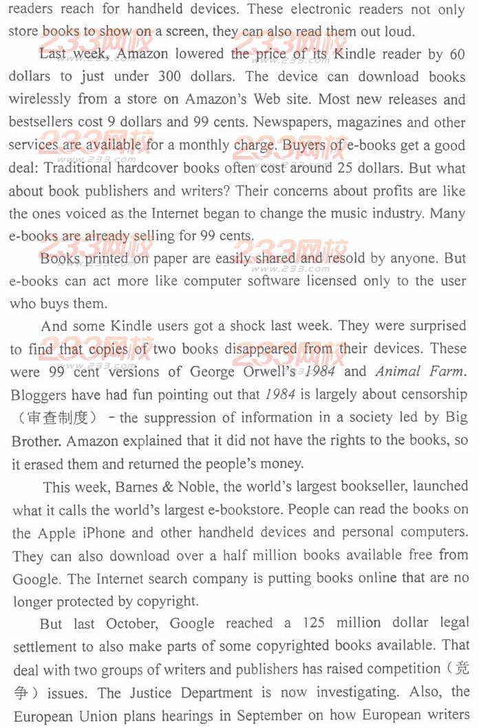 河南2013年11月成人學位英語考試A卷真題及答案