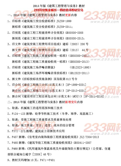 2014一級(jí)建造師《建筑工程》教材變化(吳好漢老師整理)