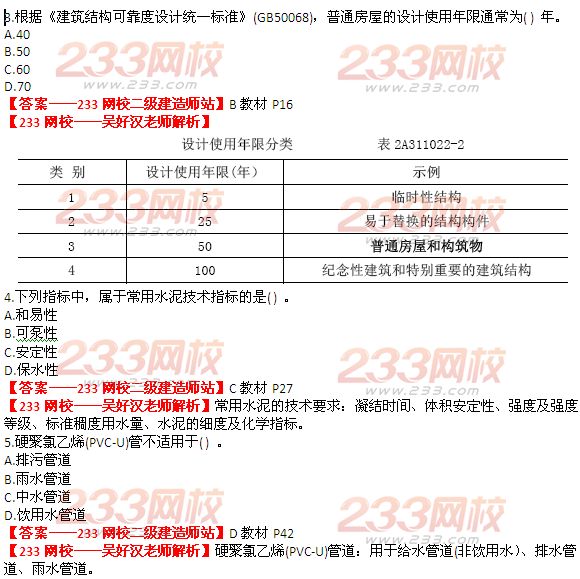 233網校2014年二級建造師建筑工程實務真題及答案