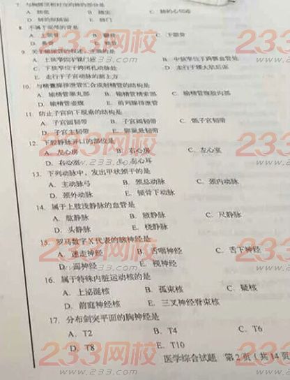 2015年成人高考專升本醫學綜合試題(網友版)