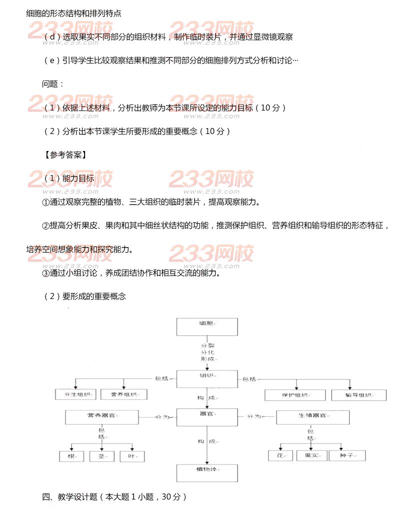 2015年11月1日教師資格證考試初級中學(xué)《生物學(xué)科知識與教學(xué)能力》真題及答案