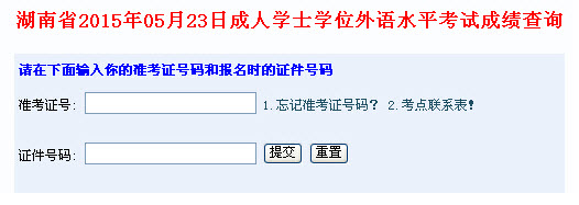 2015年5月湖南成人學士學位英語成績查詢入口