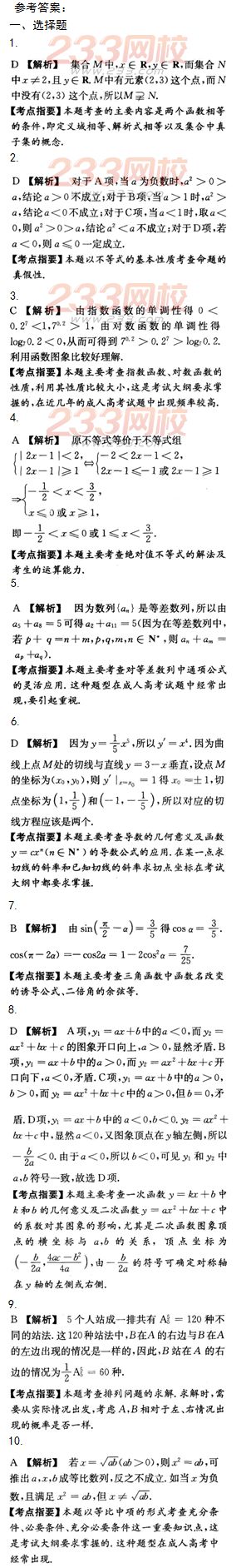 2015年成人高考高起點文史類數學沖刺試題及答案（第四套）