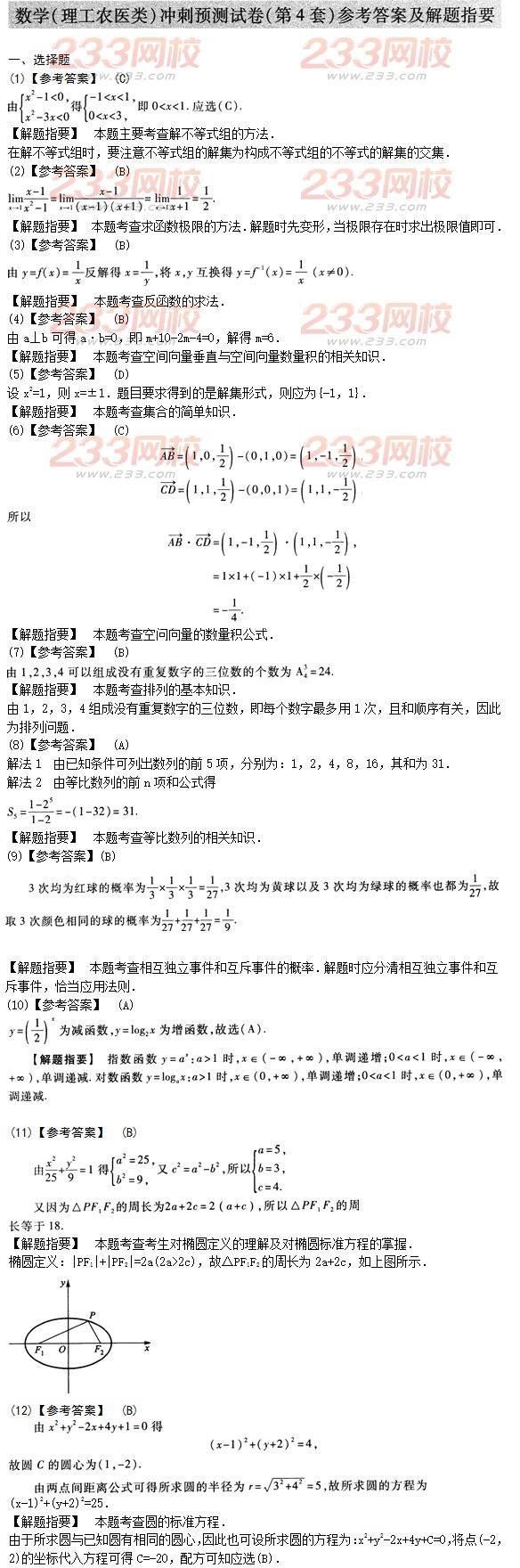 2015年成人高考高起點理數沖刺試題及答案（4）