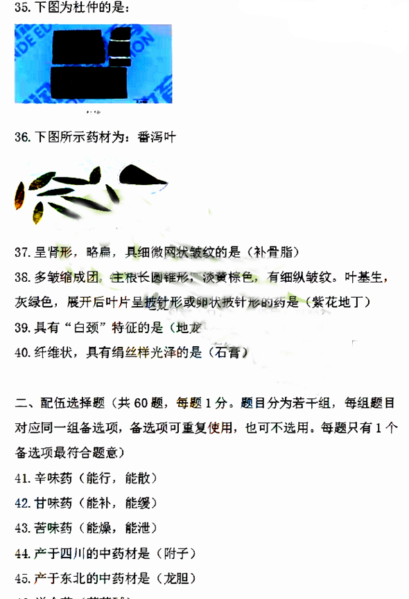 2016年執業藥師《中藥學知識一》考試答案