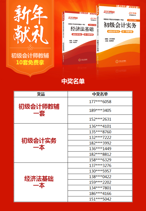 233網(wǎng)校新年獻(xiàn)禮，初級會(huì)計(jì)師教輔正在派送中