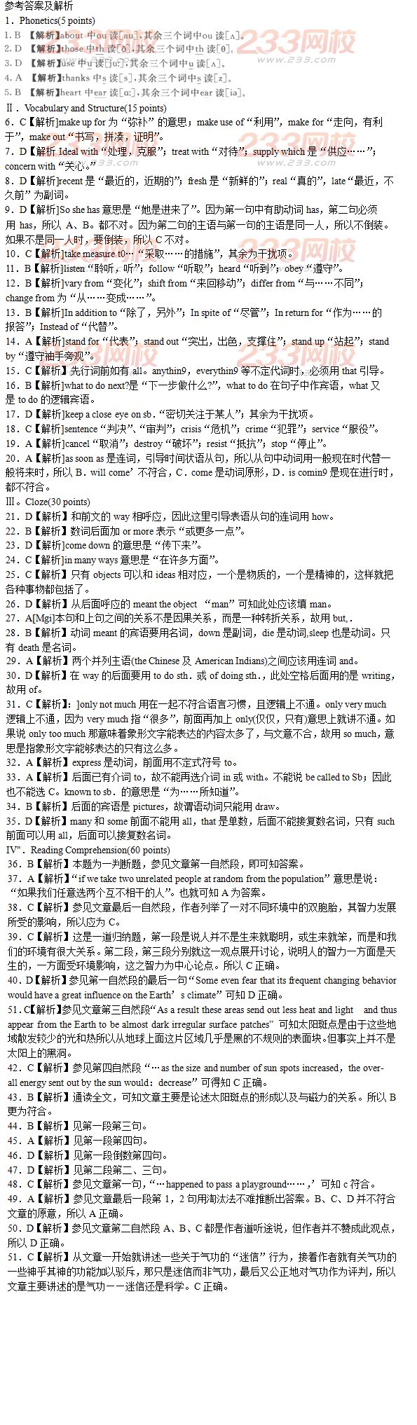 2016年成人高考專升本英語模擬試題及答案六