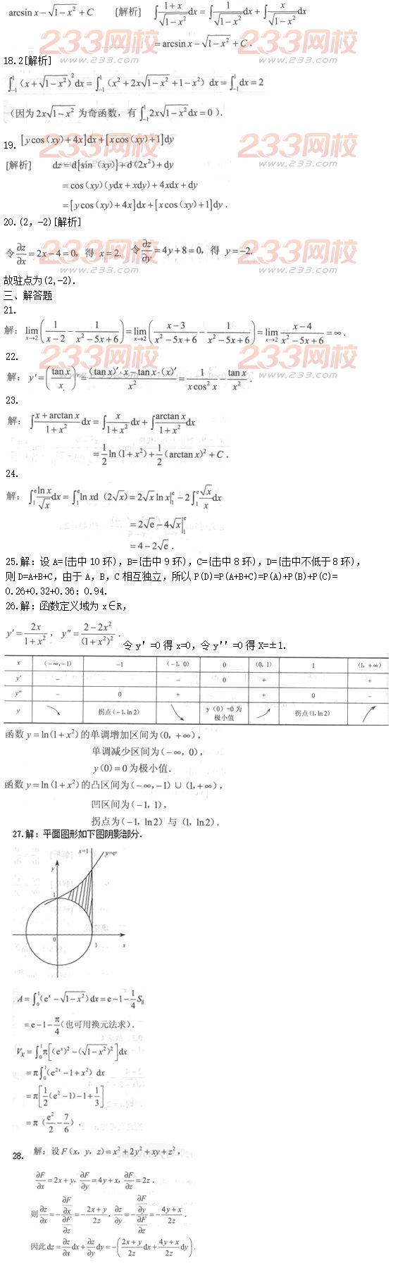2016年成人高考專升本高等數學二預測試題及答案三