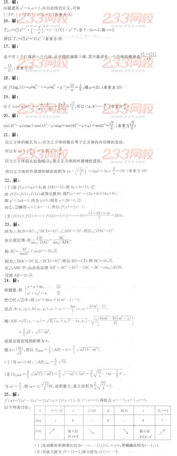 2016年成人高考理數模擬試題及答案（4）