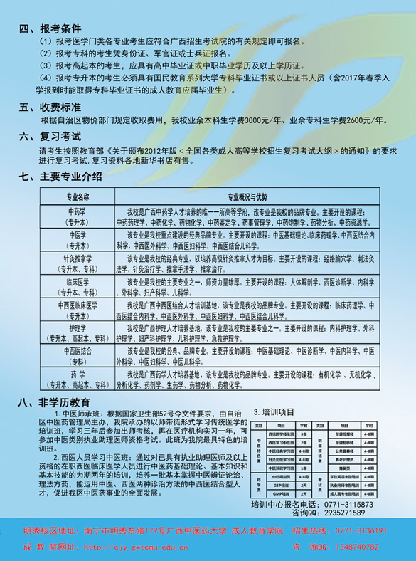 廣西中醫(yī)藥大學(xué)2016年成人高考招生簡章