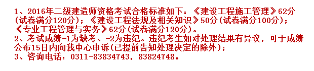 2016年河北二級建造師合格標準