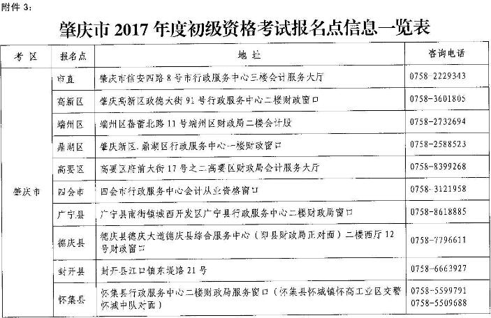 肇慶市2017年初級會計職稱報名時間