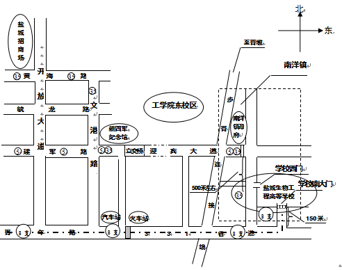 江蘇鹽城2017年安全工程師考試路線及考場分布圖
