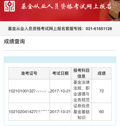 2017年10月基金從業預約式考試成績