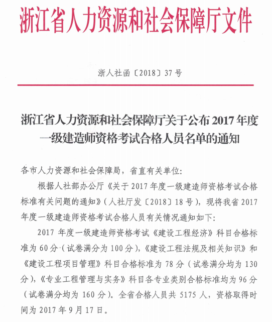 浙江一級建造師合格名單