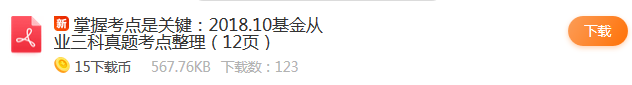 2018年10月基金從業三科真題考點12頁紙更新