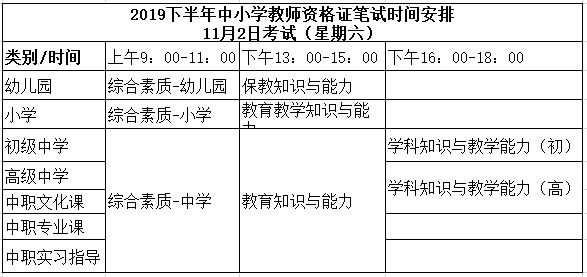 河南教師資格證筆試時間安排