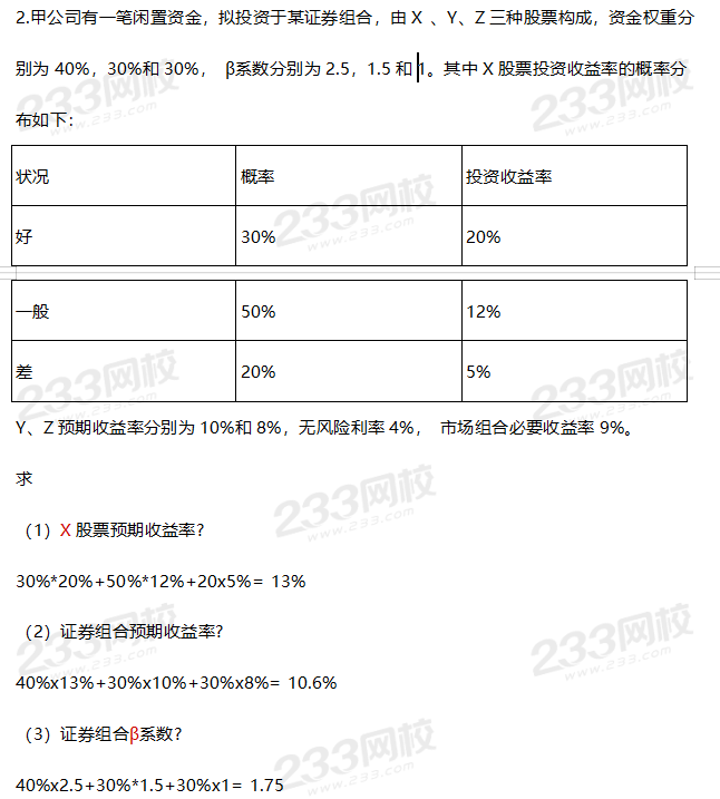 2019年中級財務管理考試真題答案