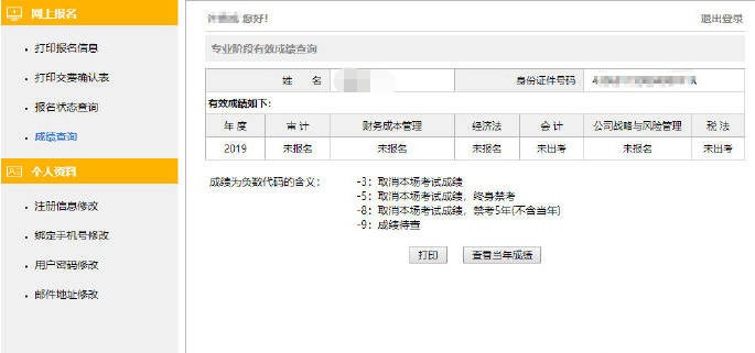 注冊會計師考試成績