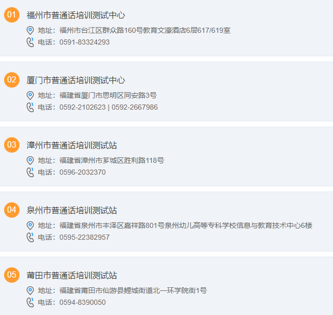 福建普通話水平測試站聯(lián)系方式