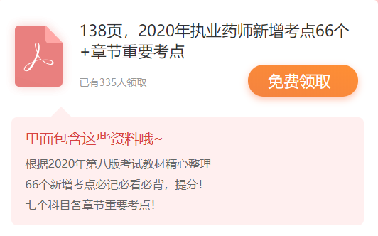 138頁，2020年執(zhí)業(yè)藥師新增考點66個+各章節(jié)重要考點